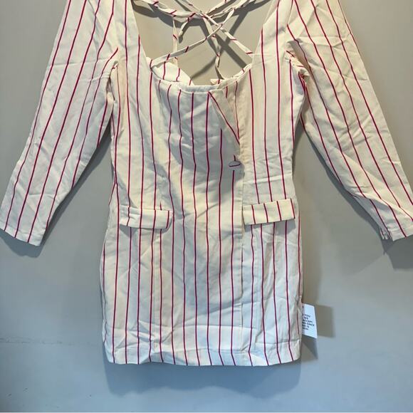 🍁 NWT ASOS DESIGN x MILLIE halter neck blazer mini dress in stripe print White - Picture 5 of 16